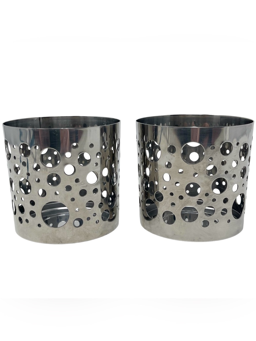 IKEA Round Silver Metal Candle Holder Circle Cutouts Luminary Tealight Set Of 2